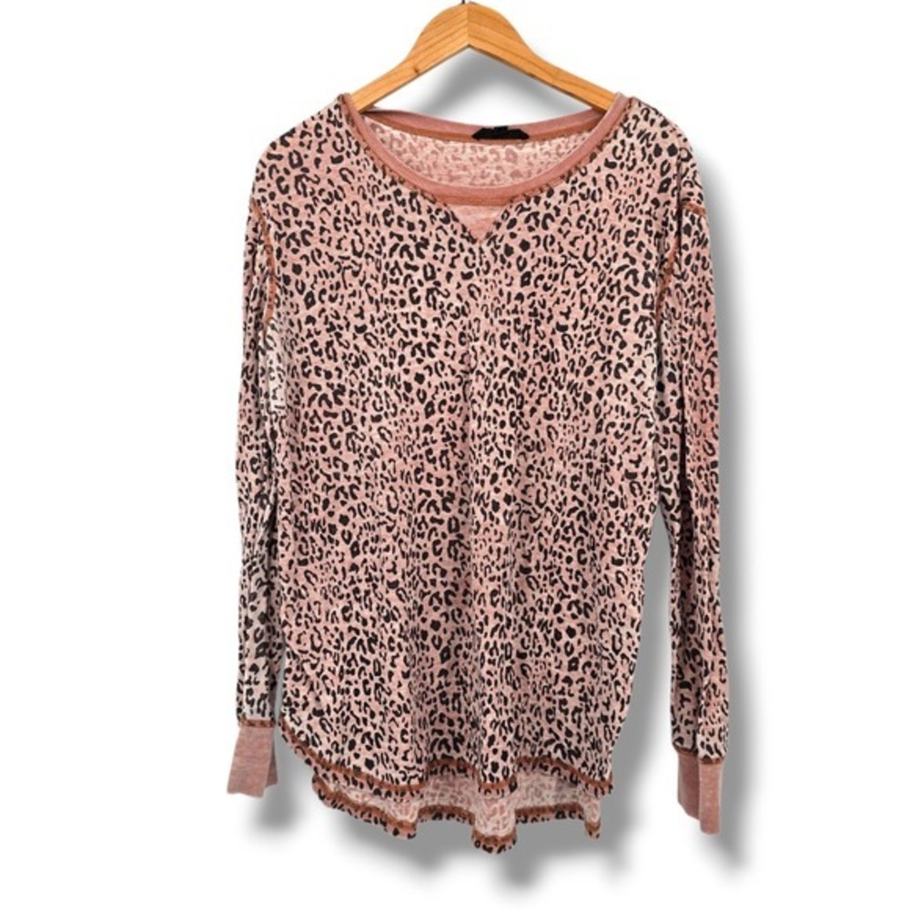 Jane Delancy Women's Pink Black Leopard Print Long Sleeve Thermal Top Size L‎